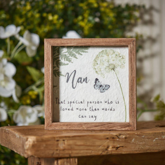 NAN FRAMED PLAQUE TEXTURED WOOD WITH GREEN DANDELIONS