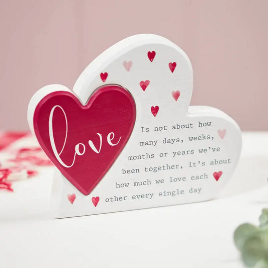 LOVE ME & YOU HEART DOUBLE BLOCK WHITE WOOD WITH RED HEART