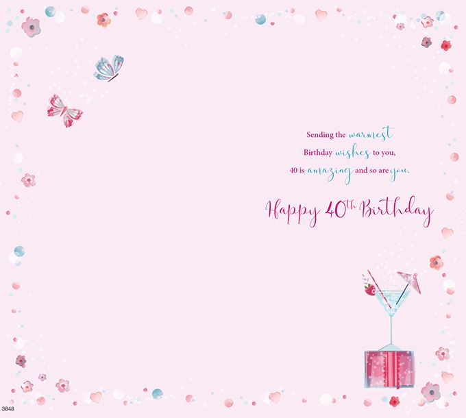 40th Birthday - Pink Cocktail Glass & Present
