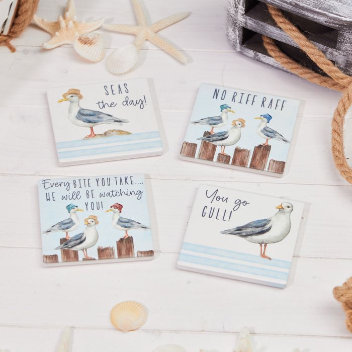 SEAGULLS IN HATS COASTER 4 ASSTD S/4 CERAMIC**SS24**