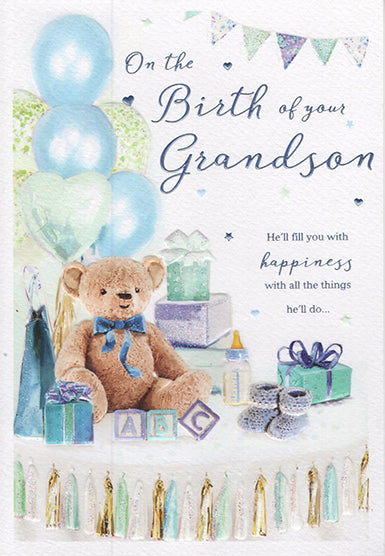 Baby Grandson Birth - Bear & Cake