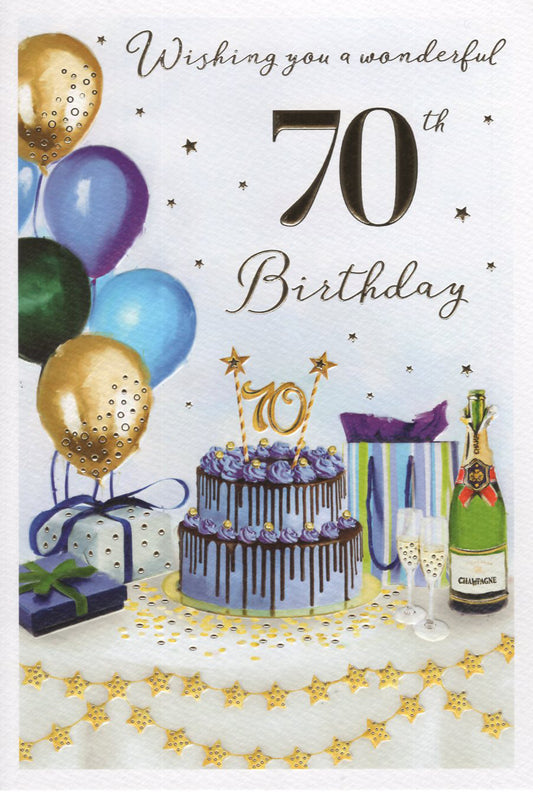 70th Birthday - Balloons & Cake