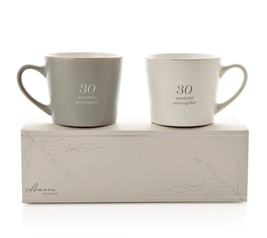 Set of 2 Grey & White Mugs - 30th Anniversary